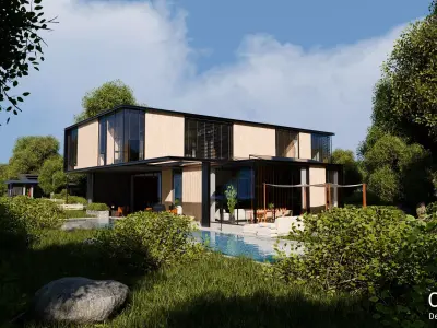 13 Modern house neighborhood with interior For Blender 3D model