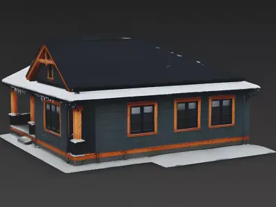 Dramatic Dark Grey Winter Bungalow 3D Model Low-poly 3D model