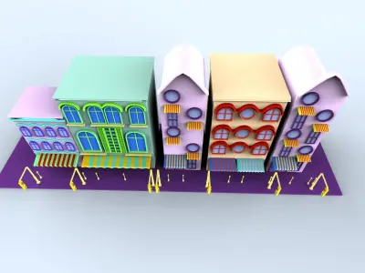 Cartoon Street Building  Low-poly 3D model