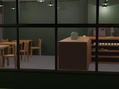 New York Styled Brownstone Corner Cafe Low-poly 3D model