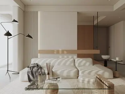 Interior scene kitchen and livingroom 3D model