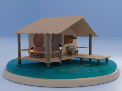 3D Wood swamp house Low-poly 3D model