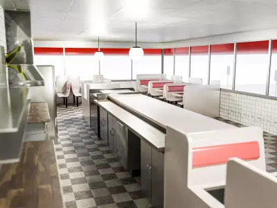 Waffle House with Parking Lot 3D model