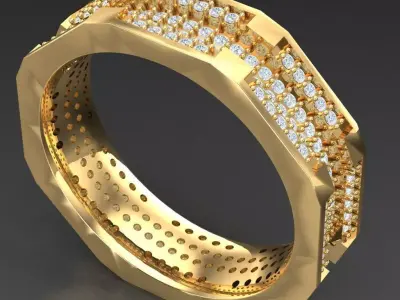Light Gold Diamond Men Ring 2MR095 3D model