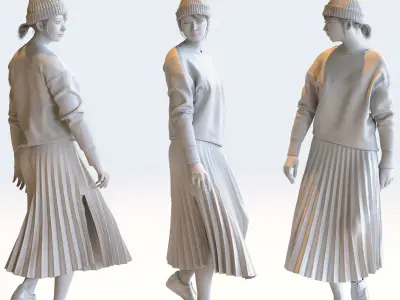 Posed Asian Casual Woman - 5 Pack 5 - C1-F5M 3D model