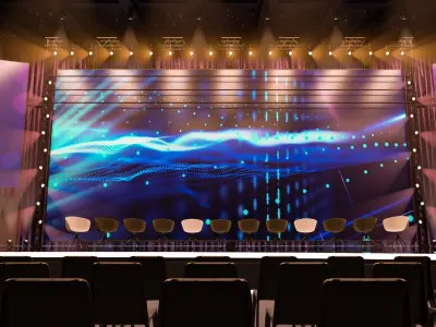 Stage with lights and chairs 3D model