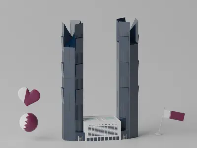 Palm Towers Qatar Doha Landmark Low-poly 3D model