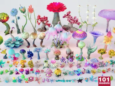 Stylized Fantasy Plants and Alien Flora Collection  Low-poly 3D model