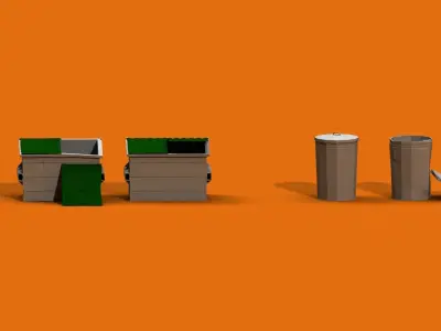 Post Apocalyptic Garbage Bin and Can Low-poly 3D model