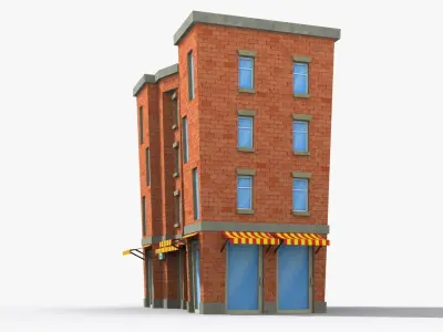 Cartoon Building x34 Low-poly 3D model