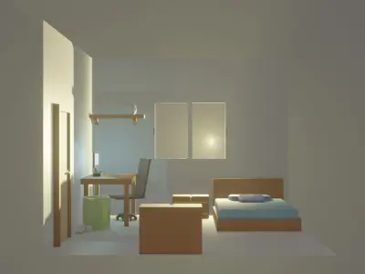 Low Poly Room with bed and desk 3D model