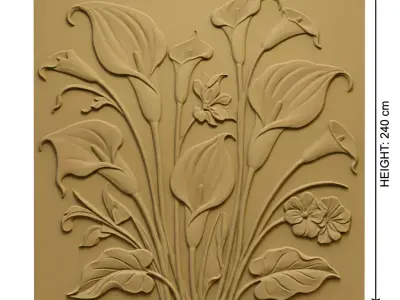 Calla Lily Relief Panel Wall Decor Set STL Mural CNC 372 3D model