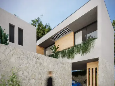Stone Facede Villa 3d Scene 3D model