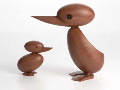 Wooden Duck and Duckling 3D model