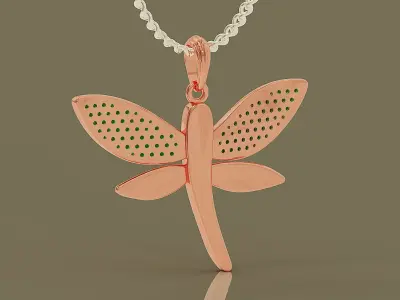 Pave set diamond dragonfly jewelry pendant 3D print model