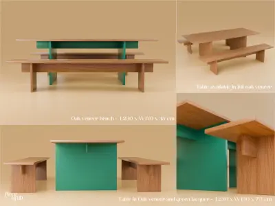 DELING - Dining table and bench - LAREDOUTE - 3 pieces Free 3D model