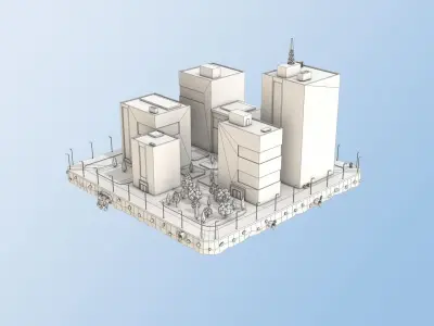 Low Poly City Block Office Buildings Low-poly 3D model