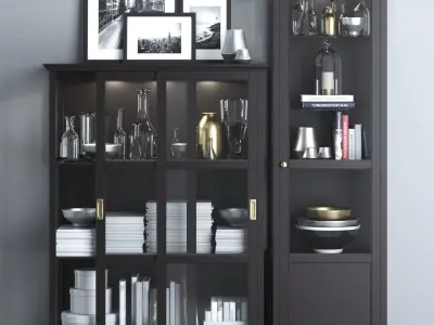MALSJO Glass-door cabinets black stained black stained 3D model