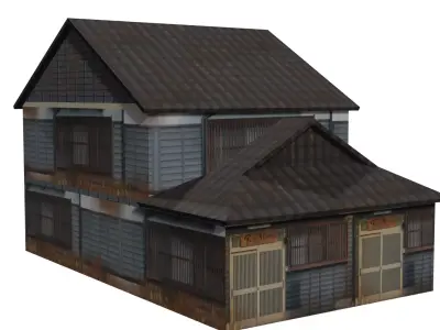 Super Lowpoly Japanese Dual-Roof House Low-poly 3D model