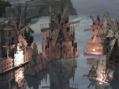 Haunted Windmill Town Collection Kit bash 3D 3D model