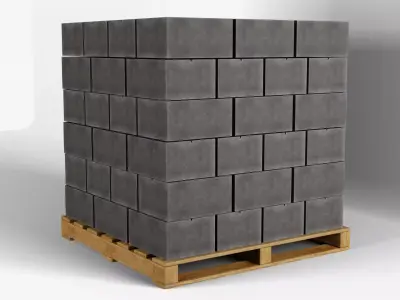 Wooden Pallet with Bricks 2 3D model