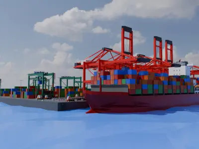 Container Port Low-poly 3D model
