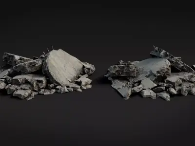 Broken Concrete Rubble Pack - 21 Assets PBR Game Ready Low-poly 3D model