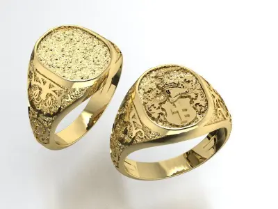 signet ring with heraldic knight and shield 3D print model