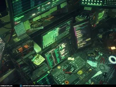  Cyberpunk Hacking Workspace 