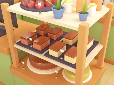 Stylized Isometric Coffee Shop Interior 3D Model Cozy Cafe Scene 3D model