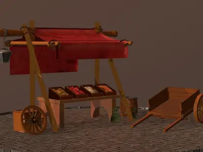 Stylized Medieval Marketplace Low-poly 3D model