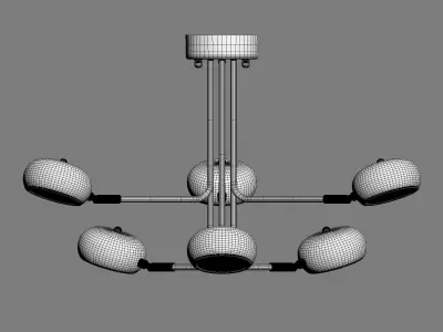 Curved Stix Chandelier 6 White 3D model