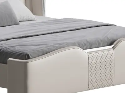 Modern Off-White Upholstered Tufted King Bed 3D model