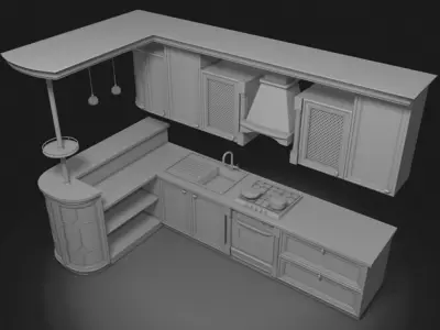 Kitchen set with stove and sink 3D model