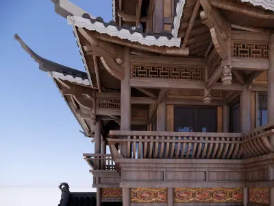 Traditional Chinese Wooden Pagoda Tower    Low-poly 3D model