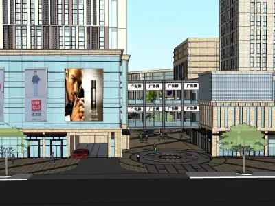 modern shopping mall with skyscrapper 3D model