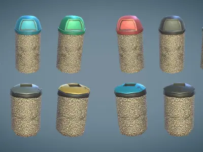 PhoneBooth Firehydrant Garbage bin Low-poly 3D model