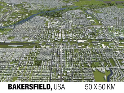 Bakersfield 50x50km City Map Model 3D model