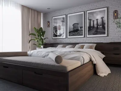 White Brick Bedroom 3d Scene 3D model