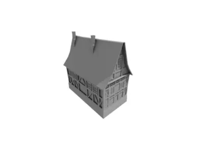 Fachwerk house with tile roof Low-poly 3D model