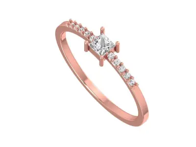Solitaire Women Light Weight Band Princess stone Ring 3D print model