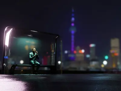 Bus Stop Low-poly 3D model