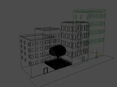 Street city with buildings and trees Free 3D model