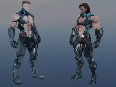 Cyber Vanguard Operatives  Male Female Sci Fi Character Pack Low-poly 3D model