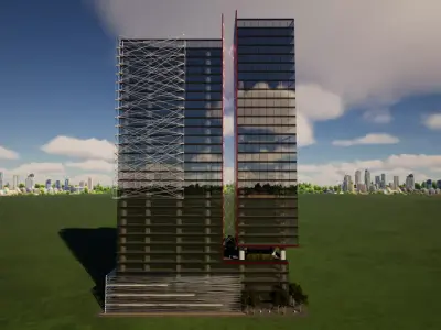 Mixed Use Skyscraper 32 story with helipad Low-poly 3D model