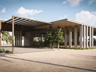 Cabin modern house in middle of desert Low-poly 3D model