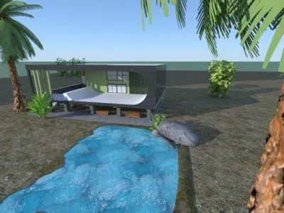 exterior model with a beatufull lake  and trees 3D model