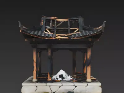 Burnt-Out Chinese Temple Pavilion 3D Model Low-poly 3D model