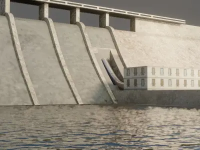 Dam 3d model - Low Poly hydroelectric Low-poly 3D model