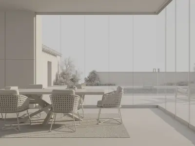 Pergola 3D Model dining room with glass walls 3D model